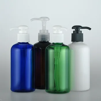 20db 220ml üres samponos lotion pumpás palack fehér átlátszó kék barna műanyag palackok adagolóval Mosó kozmetikai tartály