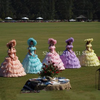 viktoriánus quinceanera ruhák rózsaszín hercegnő déli belle party ruha lépcsőzetes szoknya égszínkék polgárháborús báli ruha csipke