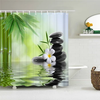 Zen kő zuhanyfüggönyök gyönyörű növényi virágok víz 3D nyomtatott szövet vízálló fürdőszoba függöny lakberendezés Cortina de Baño