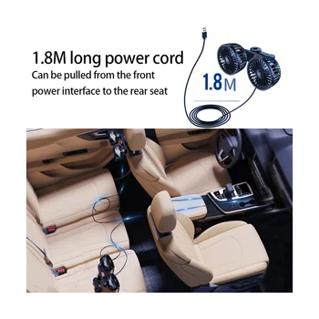 Ventilátor autós elektromos autó klip hűtőventilátorokhoz Fejtámla 360 fokban forgatható kettős fejű 3 sebességes hátsó ülés légventilátor