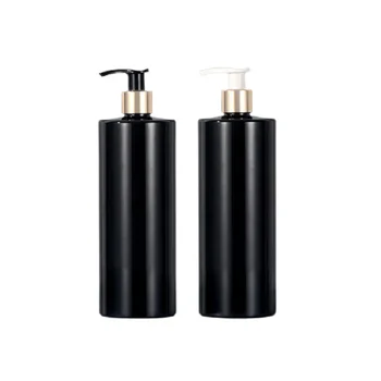 Műanyag fényes fekete palack 300ml 500ml 10Db fekete fehér lotion pumpa arany ezüst nyakörv lapos vállú PET csomagoló tartály