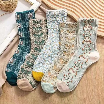 Vintage zokni Női háromdimenziós aranyos virág középcsöves zokni meleg őszi és téli vastag plüss padló alvás szülés után