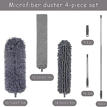 4db mikroszálas duszterkészlet hosszabbító rúddal 30-110 hüvelyk magas mennyezethez pókháló, redőnyök, bútorok, autó tisztításához