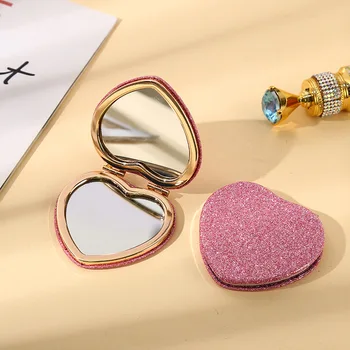 Love Heart rozsdamentes acél ultravékony hordozható kétoldalas fém sminktükör kézi Mini kis tükör Kozmetikai eszközök Szépség