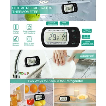 1 ~ 5DBS Elektronikus hőmérő és higrométer Digitális LCD hűtőszekrény hőmérő Háztartási fagyasztó Páratartalom-ellenes hőmérő