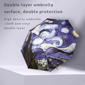 Van Gogh csillagos égi olajfestménye, átlátszó esernyő, fekete gumi árnyékolás, UV-védelem, férfiak és nők összecsukható napernyője