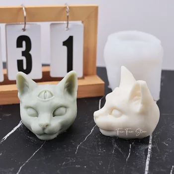 Három szem macskafej szilikon gyertyaforma 3D állati szappan gipsz gyanta dekoratív kézműves készítő készlet DIY csokoládé jégsütő készlet