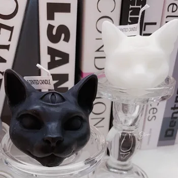 Három szem macskafej szilikon gyertyaforma 3D állati szappan gipsz gyanta dekoratív kézműves készítő készlet DIY csokoládé jégsütő készlet