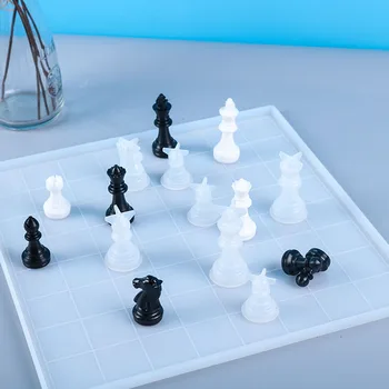 Sakkkészlet Forma Epoxigyanta Szilikon penész Sakktábla UV ragasztó 3D King Queen dáma darabok készletek DIY kristály kézzel készített eszközök
