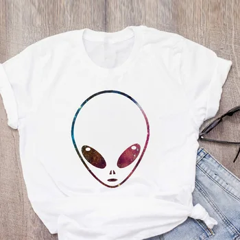 Rajzfilm nyomtatás Y2k ruhák Hölgyek Vicces Streetwear Pólók Női aranyos felsők Női ruházat Alien grafikus pólók Fehér póló