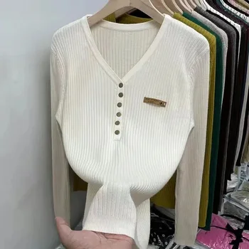 2023 Őszi téli női fehérnemű nyérc egyrészes plüss plusz sűrített pulóver kötött alsó ing divatos vékony V-nyakú felső