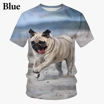 2023 Új vicces menő póló kutya mopsz 3D nyomtatott rövid ujjú póló Unisex divat alkalmi póló állatos grafikus felső