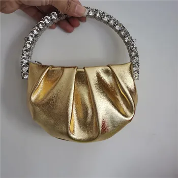 Női Mini gyémánt kör alakú estélyi táska 2022 Luxus design kerek fogantyú strassz kuplung vacsora party esküvői pénztárca forró eladás