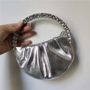 Női Mini gyémánt kör alakú estélyi táska 2022 Luxus design kerek fogantyú strassz kuplung vacsora party esküvői pénztárca forró eladás