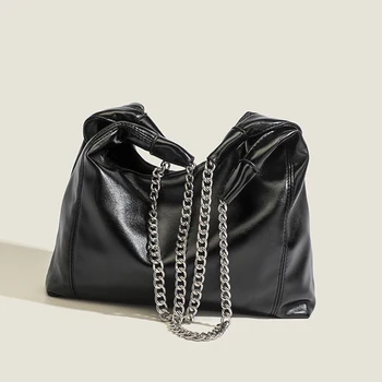 Tavaszi vintage hevedertáskák női luxusmárka tervező kézitáska 2023 Új PU anyaglánc dekoráció Nagy kapacitású Hobos táska