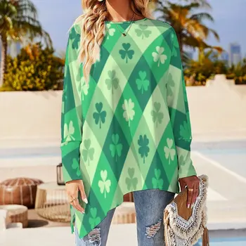 Green Shamrock pólók Lucky Saint Patricks Day vintage póló női hosszú ujjú O nyakú Street Fashion felsők Nagy méretű ruhák