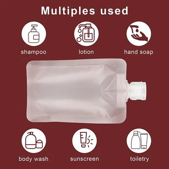  Utazási méret újratölthető üres sajtolózsák, lotion sampon és tusfürdő részcsomagoló táska (30 ml / 50 ml / 100 ml)