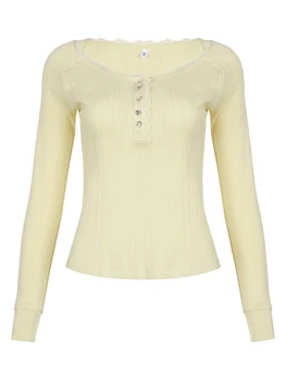 Yassiglia női Y2K esztétikus ing hosszú ujjú karcsú szabású crop topok 90-es évek E-lány Grunge felső aranyos vágott pólók utcai ruházatba