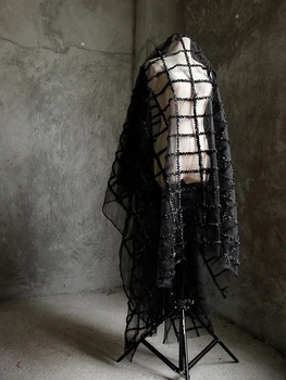 Fekete kis virághálós kockás szövet kreatív DIY háttér fotó ruha ruha design szövetek