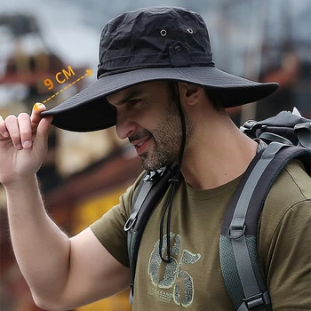 Kültéri fényvédő Halász kalap Férfi Nyári hegymászó kalap Horgászat Gyors szárítás Légáteresztő UV-álló napernyő Nagy eresz Kalapok
