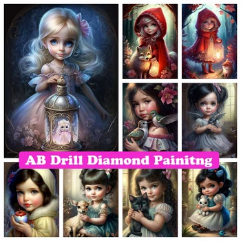 Gyönyörű lány DIY AB gyémánt festmény hímzés fantázia Aranyos állat keresztöltés mozaik lakberendezés Gyermek ajándék 2023 Új
