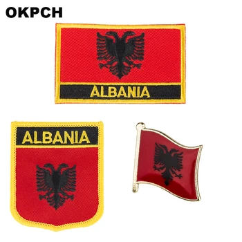 Albánia Vas a zászlón Foltok fűrészek jelvényeken Ruhatapaszok PT0001-3