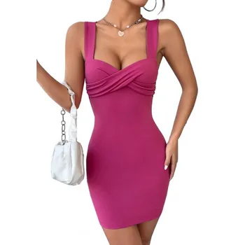 2023 Divat egyszerű szexi hát nélküli vékony mini cső felső ruha temperamentum ingázás városi alkalmi egyszínű hevederes ruha Vestidos