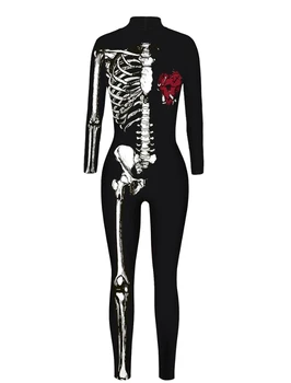 Jumpsuit nőknek 2023 Új Halloween színes csontváz mintás jelmez jumpsuit személyre szabott fél garbó vékony jumpsuit