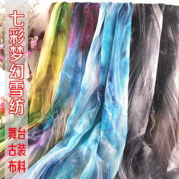 Nyomtatott sifon kínai tinta szélszövet selyem tavaszi és nyári ruha selyem sál Hanfu ruházat szövet füst