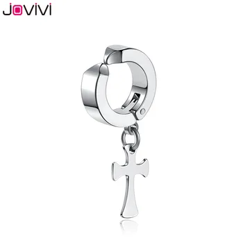 Jovivi Új rozsdamentes acél kereszt lógó fülbevaló férfi női klip fülbevaló hamis fülkarika gyűrű nem piercing fülbevaló ékszerek