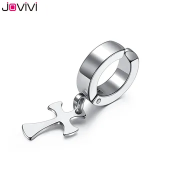 Jovivi Új rozsdamentes acél kereszt lógó fülbevaló férfi női klip fülbevaló hamis fülkarika gyűrű nem piercing fülbevaló ékszerek