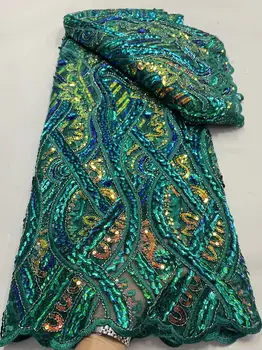 zöld Kiváló minőségű divat Francia hálós hímzés Flitterek Csipke szövet Afrikai nigériai csipke szövet esküvői ruhához