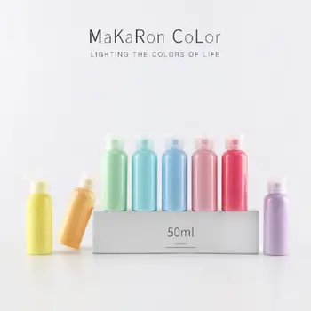 50ML Macaron műanyag lotion palackok Flip Cover PET samponos üveg minta kozmetikai csomagolóedények