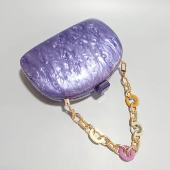 Női estélyi táskák Luxus gyöngyház akril lila tengelykapcsoló lánc crossbody elegáns márvány kézitáskák esküvői parti tervező