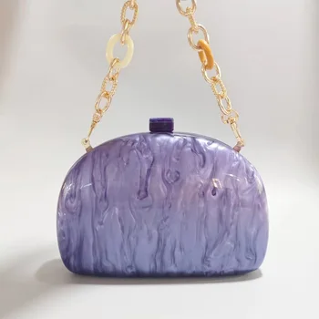 Női estélyi táskák Luxus gyöngyház akril lila tengelykapcsoló lánc crossbody elegáns márvány kézitáskák esküvői parti tervező