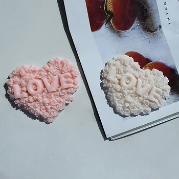 1Pc Rózsa szív alakú szilikon forma DIY szerelem virág gyertya Gipszkészítő eszköz csokoládé jégforma dekoráció Valentin-napi ajándékok