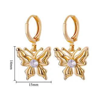 Cirkon pillangó rozsdamentes acél fülbevaló nőknek Arany színű geometriai medál fülbevaló Divatos esztétikus ékszerek karácsonyi ajándék