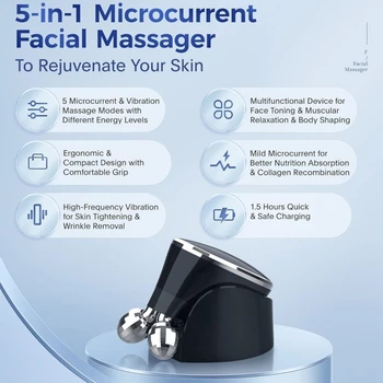 5 mód EMS arcmasszírozó görgő mikroáramú arcemelő gép V-arc roller bőrfiatalító ránctalanító szépségápolási eszköz