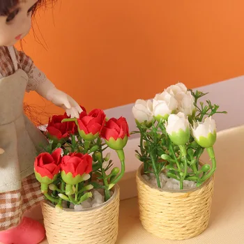 1:6 Babaház miniatűr rózsa virág cserepes növények modell babaház bútor dekoráció játék kiegészítők ajándék