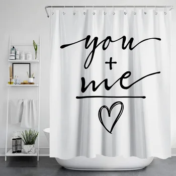 Modern egyszerű művészeti vonalak zuhanyfüggöny vízálló poliészter szövet Fürdőkád képernyő horgokkal Szerelmeseinek otthoni fürdőszoba dekoráció