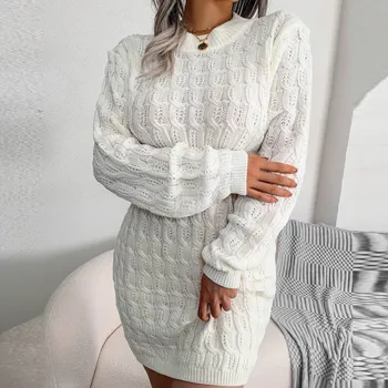 Nők Őszi kötött ruha Sokoldalú hosszú ujjú Karcsú derék Csípőcsomagolás Mini pulóverruhák Lady Winter Warm Office Wear vestidos