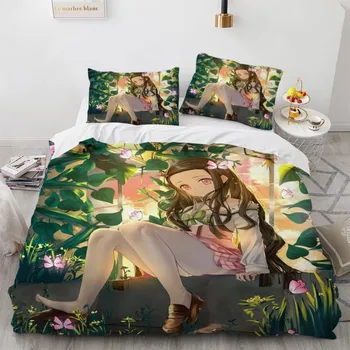 Hot Kamado Nezuko ágynemű szettek Anime démonölő ágytakaró tini lányoknak Rajzfilm Twin Single Queen King teljes paplanhuzat szett