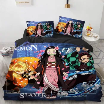 Hot Kamado Nezuko ágynemű szettek Anime démonölő ágytakaró tini lányoknak Rajzfilm Twin Single Queen King teljes paplanhuzat szett