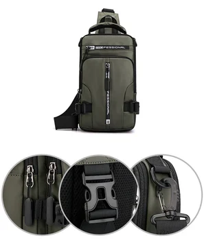 Nylon férfi hátizsák hátizsák Mellkasi táska válltáska USB töltőporttal Utazás Férfi Daypack Messenger Kereszttest hátizsák