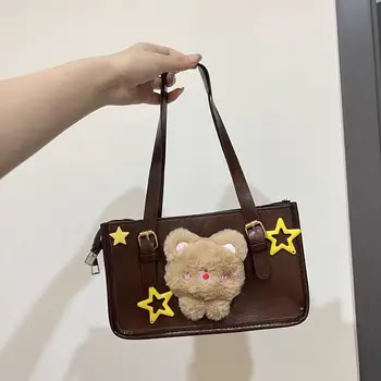 JIAERDI Harajuku Aranyos Mini táska - nők Új Retro Star Bear Pu bőr barna válltáska Női vintage Y2k kézitáska esztétikus