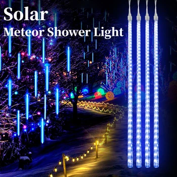 LED kültéri napelemes lámpafüzér lámpák Meteor zuhany eső LED-ek Tündér ünnepi karácsonyi parti koszorú Napelemes fény Kert vízálló