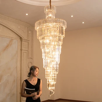 Nagy luxus LED csillár kristály felfüggesztés függő függő függő lámpa Villa Hotel lépcsőház Art Luminaire Nappali dekorációs lámpa