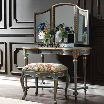 Francia bútorok Európai nemes Szomorú fésülködőasztal Hálószoba mester Arany fólia Klasszikus komód