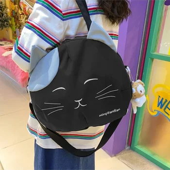 Canvas nyomatok Macska táska Messenger válltáska női újrafelhasználható élelmiszerbolt bevásárlótáskák Hordozható táska Iskolai crossbody táska