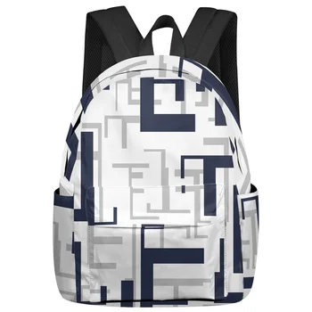 Modern művészet Geometrikus kék szürke fehér hátizsákok Tinédzserek Diák iskolatáskák Laptop hátizsák Férfi Nők Női Utazás Mochila